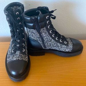 Kurt Geiger Tweed/Leather Lace Up/Zip Lug Sole Combat Boots 37(6.5)